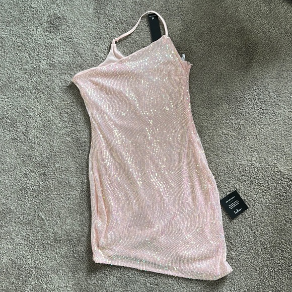 Lulus Something Shiny Light Pink Iridescent Sequin Asymmetrical Mini Dress - Picture 7 of 10